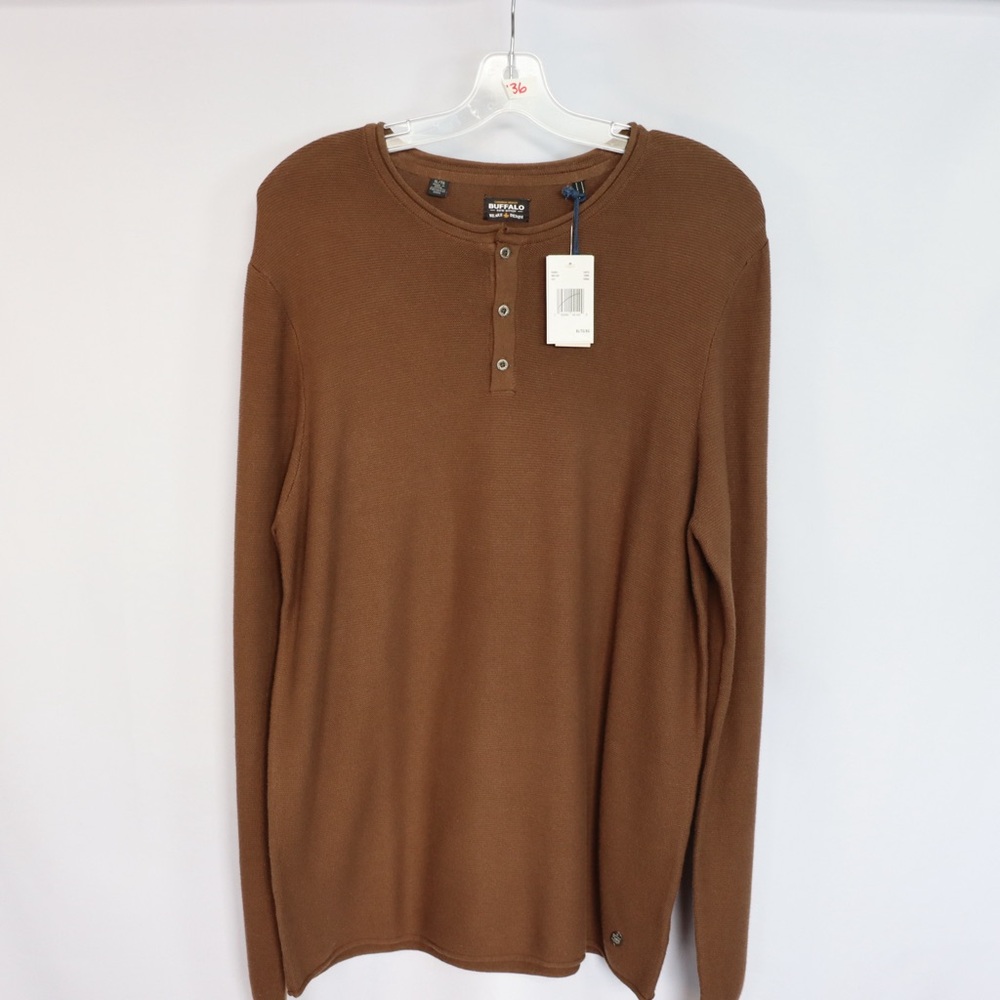 NWT Men's Long Sleeve Brown Henley Shirt